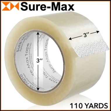 Sure-Max 48 Rolls Extra-Wide Shipping & Packing Tape (3" x 110 yard/330' each) - Moving & Adhesive Carton Sealing - 2.0mil Clear. View a larger version of this product image.