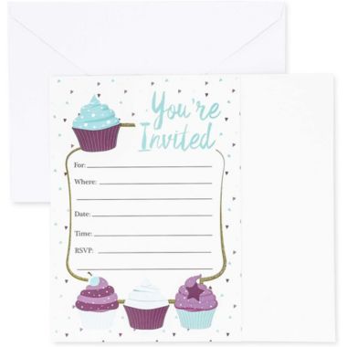 Juvale Cupcake Invitation Cards - 24 Fill-in Invites with Envelopes for Kids Birthday Party and Baby Shower 5 x 7 inches Postcard Style. View a larger version of this product image.