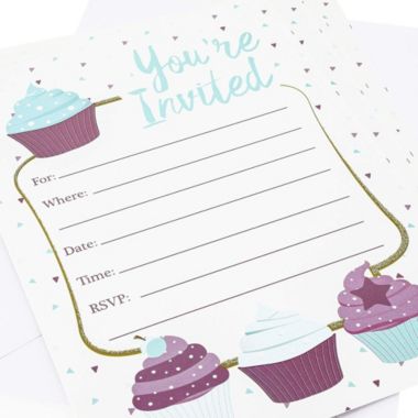 Juvale Cupcake Invitation Cards - 24 Fill-in Invites with Envelopes for Kids Birthday Party and Baby Shower 5 x 7 inches Postcard Style. View a larger version of this product image.