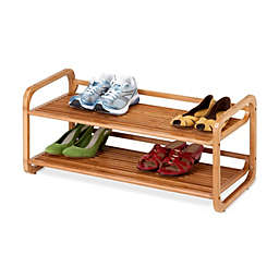Slickblue Bamboo Modern 2-Shelf Stackable Shoe Rack - Holds up to 8 Pair of Shoes
