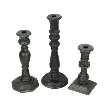 Things2Die4 Set of 3 Charcoal Wooden Candle Holder Tapers Candlestick Centerpiece Home Decor. View a larger version of this product image.