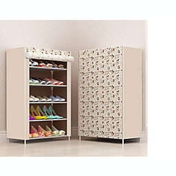 Kitcheniva 6-Layer 5-Shelf Shoes Cabinet Storage Organizer Shoe Rack, Light Brown/Micky