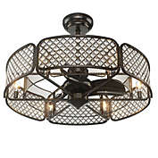 Slickblue 30 Inch Caged Ceiling Fan With Light Crystal Lampshade 6 Light Bases