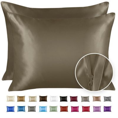 SHOPBEDDING Silky Satin Pillowcase for Hair and Skin - Standard Satin Pillow Case with Zipper, Pewter (Pillowcase Set of 2) By BLISSFORD