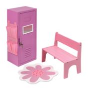 Badger Basket Co. School Style Single Doll Locker Set with Bench, Rug and Accessories - Purple, Pink