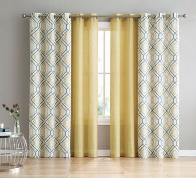 GoodGram 4 Pack  GoodGram Home Geometric & Solid Grommet Curtains - 38 in. W x 96 in. L, Yellow