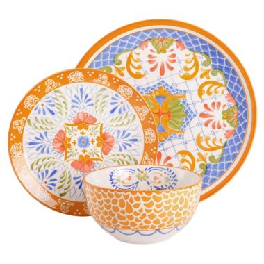Laurie Gates Tierra Mosaic 12 Piece Round Stoneware Dinnerware Set in Assorted Designs. View a larger version of this product image.