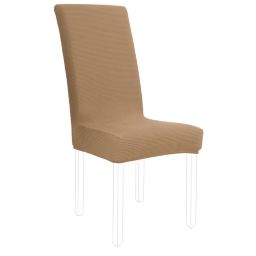 PiccoCasa Luxury Solid Knit Jacquard Chair Cover, Strech Spandex Long Back Dining Chair Seat Cover Slipcover Protector, Camel Color XL