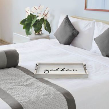 Elegant Designs Decorative Wood Serving Tray with Handles, 15.50" x 12", "Gather". View a larger version of this product image.