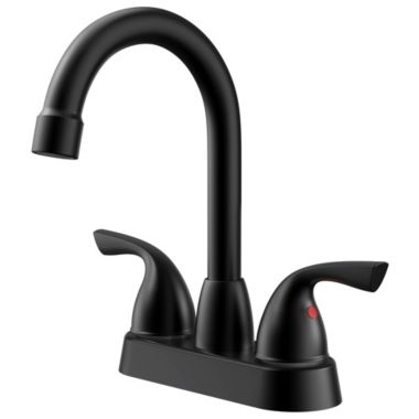 Vanity Krafters Bianca Surface Mounted 2 Handles Bathroom Faucet with Drain Kit Included in Matte Black. View a larger version of this product image.