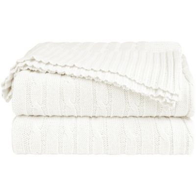PiccoCasa 100% Natural Cotton Cable Knit Throw Blanket Throw(47"X78"), White