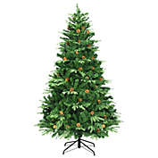 Slickblue Flocked Artificial Christmas Tree with LED Lights and Pine Cones-7&#39;