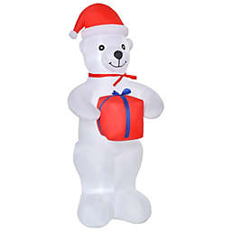 HOMCOM 6ft Christmas Inflatable Polar Bear with a Present, Outdoor Blow-Up Yard Decoration with LED Lights Display