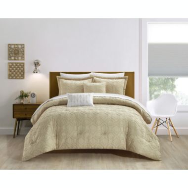 Chic Home Jane Comforter Set Clip Jacquard Geometric Quatrefoil Pattern Design Bedding - Decorative Pillows Shams Included - 5 Piece - King 104x90", Beige. View a larger version of this product image.