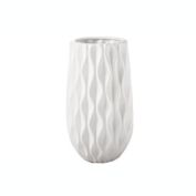 Urban Trends Collection Ceramic Round Vase with Embossed Wave Design and Rounded Bottom LG Finish Matte White