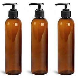 Royal Massage 8oz Bullet Round Massage Oil/Lotion/Liquid Bottle with Saddle Pump (Amber, Set of 3)