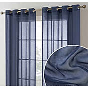 THD Natalie Faux Linen Semi Sheer Privacy Light Filtering Transparent Window Grommet Floor Length Thick Curtains Drapery Panels for Office & Living Room, 2 Panels (54 W x 84 L, Navy Blue)