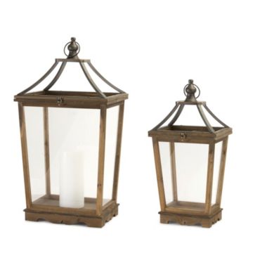 Melrose Set of 2 Brown and Clear Contemporary Lantern Tabletop Decors 30.5". View a larger version of this product image.