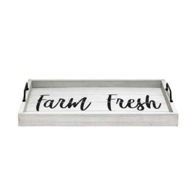Elegant Designs Decorative Wood Serving Tray with Handles, 15.50" x 12", "Farm Fresh". View a larger version of this product image.