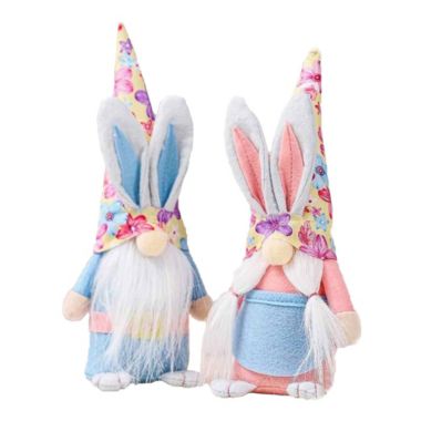 Santa's Workshop Home Decorative 10" Pink And Blue Bunny Gnomes, Set Of 2. View a larger version of this product image.