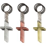 Juvale Cross Keychains - 12-Pack Metal Cross Key Chains, Jesus Key Rings, Religious Door Car Key Holders, Religious Favors for Christians, Silver, Copper, Gold