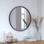 Flash Furniture Jennifer 27.5" Round Black Metal Framed Wall Mirror - Large Accent Mirror for Bathroom, Vanity, Entryway, Dining Room, & Living Room