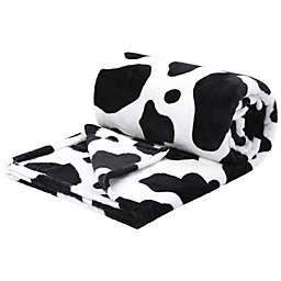 PiccoCasa Cow Printed Blanket, Soft 300GSM Fleece Flannel Throw Blanket Lightweight Cute Comfy Warm Cow Texture Black and White Cowhide Blankets for Couch Sofa Bed Office 39