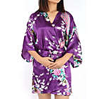 Alternate image 0 for PiccoCasa Women&#39;s Printing Peacock Soft Satin Robe, Kimono Robe Medium Sleeve Silk Bridal Dressing Gown Wedding Bride Bridesmaid Bathrobe Dark Purple XL