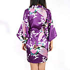 Alternate image 2 for PiccoCasa Women&#39;s Printing Peacock Soft Satin Robe, Kimono Robe Medium Sleeve Silk Bridal Dressing Gown Wedding Bride Bridesmaid Bathrobe Dark Purple XL