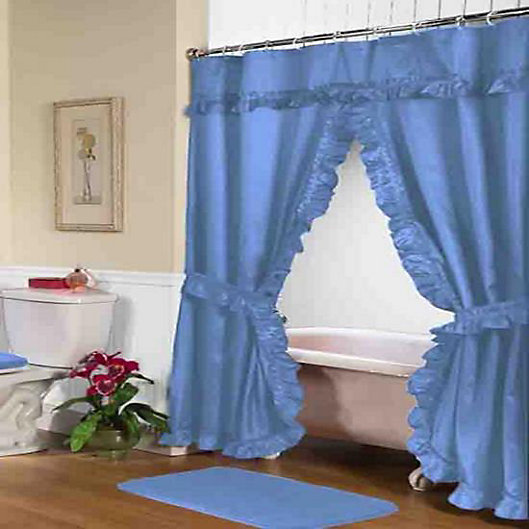 Carnation Home Fashions Lauren Double, Blue Shower Curtain With Matching Window Valance