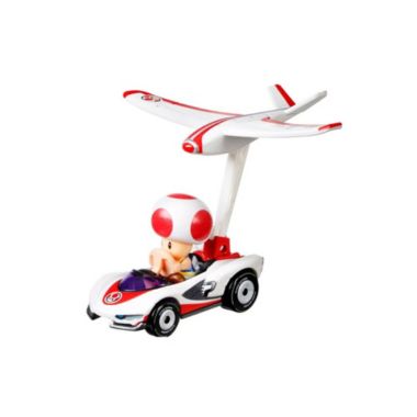 Hot Wheels Die-Cast Mario Kart Toad in P-Wing Kart with Plane Glider. View a larger version of this product image.