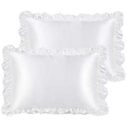 PiccoCasa Set of 2 Retro Satin Ruffle Envelope Pillowcases, 100% Polyester (Satin Fabric) illow Cover Pillow Shams Pillow Protector with Envelope Closure, White King