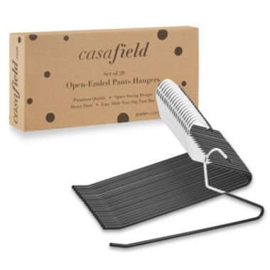 Casafield - 20 Open-Ended Pants Hangers - Easy Slide - Slim, Space Saving Design with Non-Slip Rubber Coating for Trousers, Slacks, Jeans, Skirts. View a larger version of this product image.