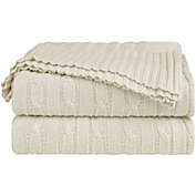 PiccoCasa 100% Natural Cotton Cable Knit Throw Blanket Full(70"X78"), Beige