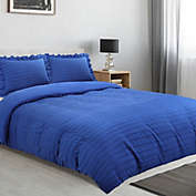 PiccoCasa 3 Pieces Royal Blue King Duvet Cover Set, Seersucker Textured Stripe Soft Comforter Cover Set (1 Duvet Cover + 2 Pillowcases) with Zipper Closure & Corner Ties