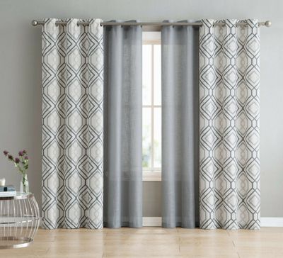 GoodGram 4 Pack  GoodGram Home Geometric & Solid Grommet Curtains - 38 in. W x 96 in. L, Charcoal