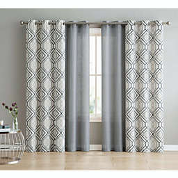 GoodGram 4 Pack  GoodGram Home Geometric & Solid Grommet Curtains - 38 in. W x 96 in. L, Charcoal