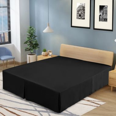 Lux Decor Collection Microfiber Pleated Bed Skirt, 14" Tailored Drop Easy Fit Queen Bed Skirt, Black. View a larger version of this product image.