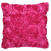 PiccoCasa 3D Flowers Throw Pillow Cover, Romantic Decorative Satin Cushion Cover, Stereo Roses Pillow Cover for Bed Sofa Couch, Fuchsia, 16"x16"