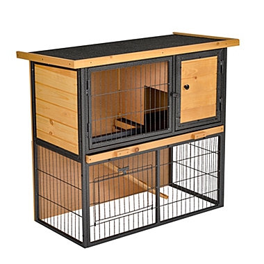 PawHut Wood-metal Rabbit Hutch Elevated Pet House Bunny Cage Small Animal  Habitat with Slide-out Tray Asphalt Openable Roof Lockable Door for Outdoor  35