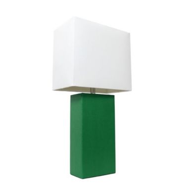 Lalia Home Lexington 21" Leather Base Modern Home Decor Bedside Table Lamp For Living Room, Bedroom, Entryway, Foyer, Or Office With White Rectangular Fabric Shade, Green. View a larger version of this product image.