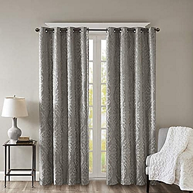 JLA Home SunSmart Mirage 100% Total Blackout Single Window Curtain, Knitted Jacquard Damask Room Darkening Curtain Panel with Grommet Top, 50x84", Charcoal. View a larger version of this product image.