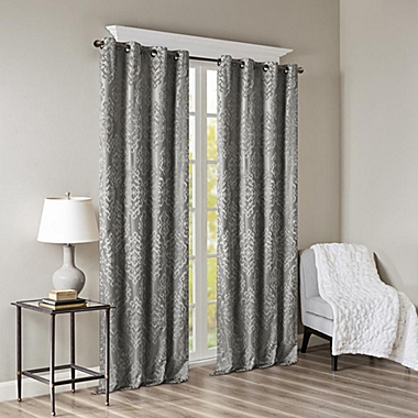 JLA Home SunSmart Mirage 100% Total Blackout Single Window Curtain, Knitted Jacquard Damask Room Darkening Curtain Panel with Grommet Top, 50x84", Charcoal. View a larger version of this product image.