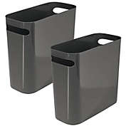 mDesign Slim Plastic Small Trash Can Wastebasket with Handles, 2 Pack