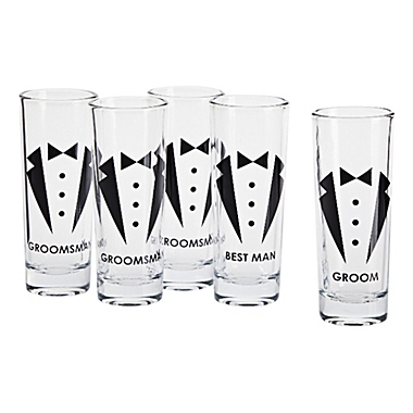 Best Man & Groomsman Prints- Set of 5 Bachelor Shot Glasses Tuxedo Groom 2 oz Each Blue Panda Party Favors Shot Glasses 