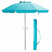 Costway 6.5 Feet Beach Umbrella with Sun Shade and Carry Bag without Weight Base-Blue
