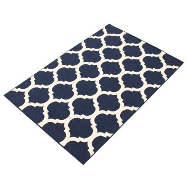 Chaudhary Living 4.5' x 6.5' Navy Blue and Off White Moroccan Rectangular Outdoor Area Throw Rug. View a larger version of this product image.