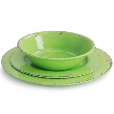 Laurie Gates California Designs Mauna 12 Piece Melamine Dinnerware Set in Crackle Green. View a larger version of this product image.