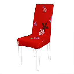 PiccoCasa Spandex Stretch Fit Short Dining Chair Cover Slipcover, Christmas Pattern Removable Washable Dining Banquet Chair Protector for Home Party Hotel Wedding Ceremony, Red and Floral