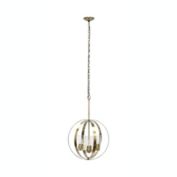 Lalia Home 3-Light 18" Adjustable Industrial Globe Hanging Metal And Clear Glass Ceiling Pendant, Antique Brass